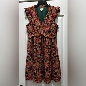 J. Crew Women's Fall Green And Pink Floral Dress Size 6